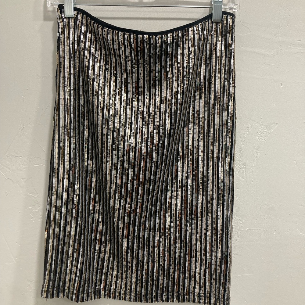 Chic Striped Black and Silver and gold sequined Pencil Skirt